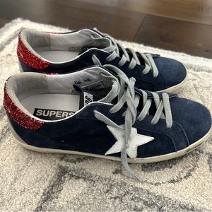 Golden Goose 39 Suede Superstar Blue Red Glitter White star